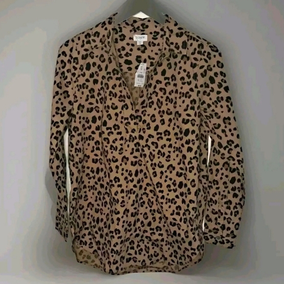 J. Crew XS Leopard Print Button Down Shirt Blouse Animal Print NWT B25#3 - Picture 1 of 9